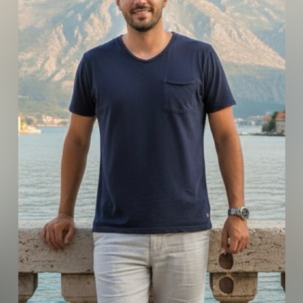 Vertical By Robert Comstock Blue V Neck Shirt With Pocket